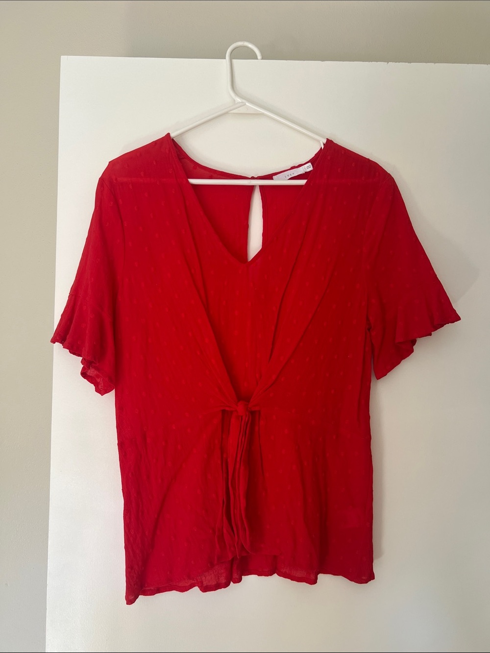 Lush Red Tie-Front Flutter Sleeve Blouse